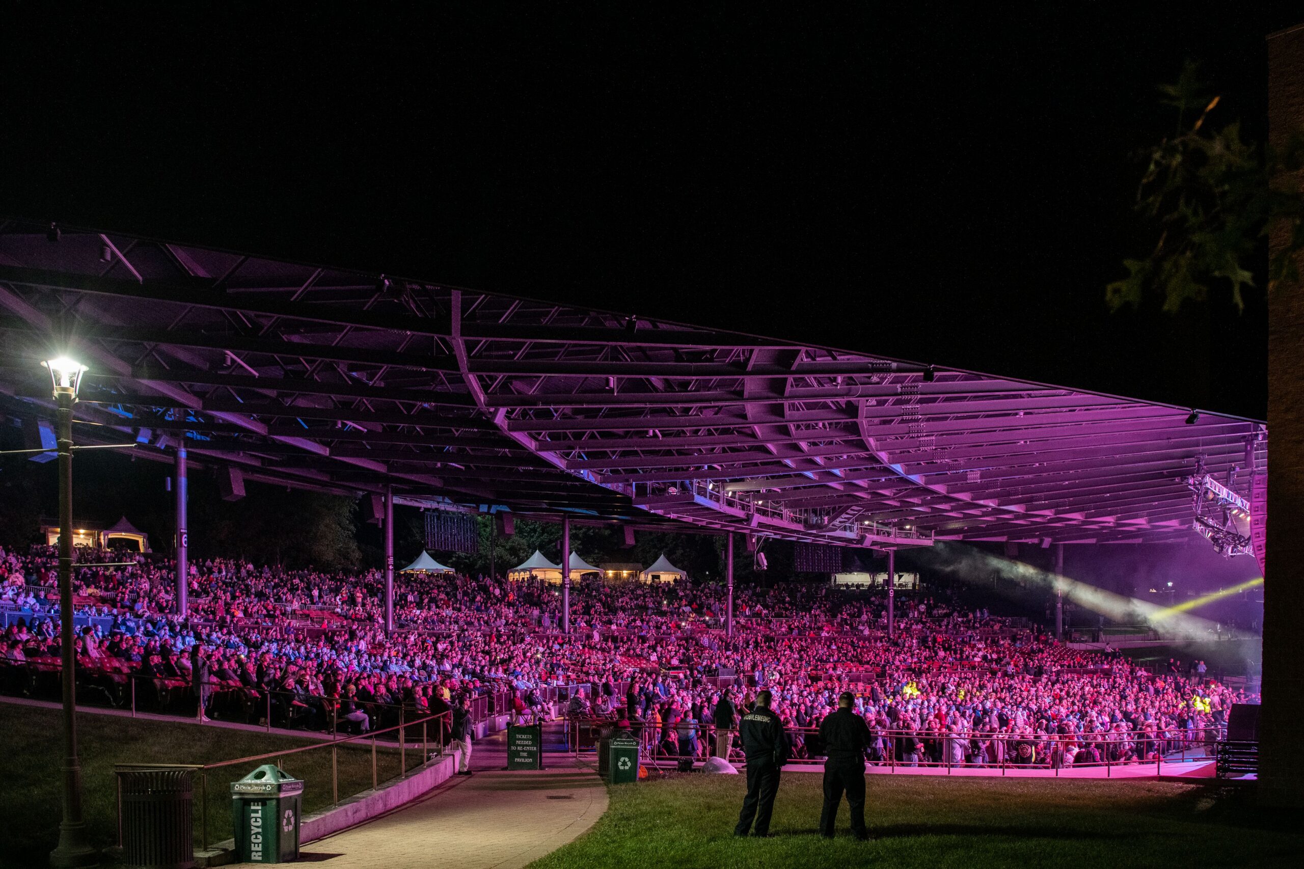 View of a concert venue with purple lighting